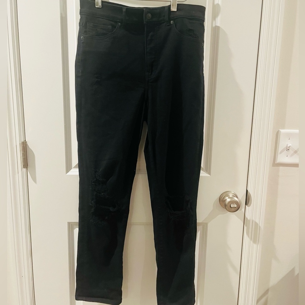 Express Super Slim High Rise Midnight Black Distressed Jeans